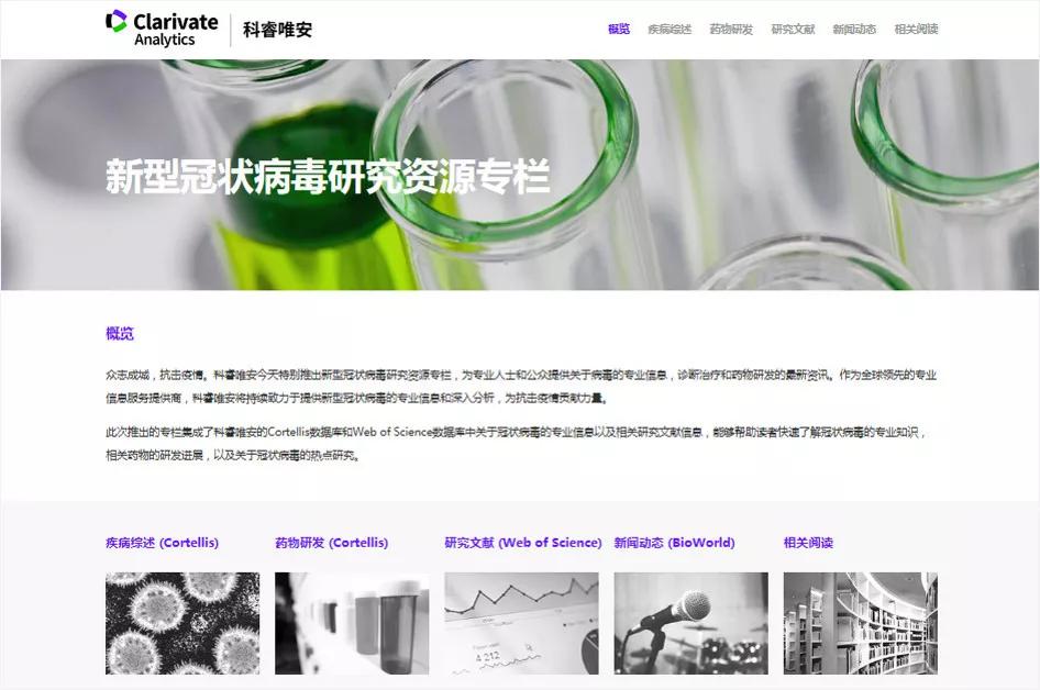 科睿唯安新型冠状病毒研究资源专栏