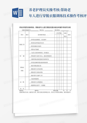 养老护理员实操考核:帮助老年人进行穿脱衣服训练技术操作考核评分表